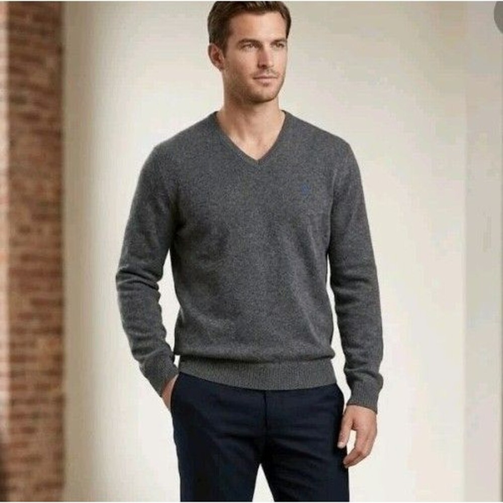 Polo By Ralph Lauren Gray 100% Lambs Wool V Neck Men’s Size XL